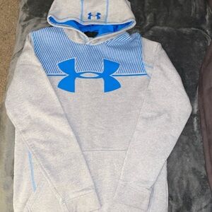 Under Armour Light Gray Hoodie with Blue Logo
